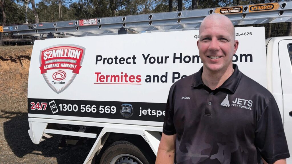 pest control brisbane jason forman senior pest management technician and termite inspector jets pest control ute protect your home from termites and pests $2 Million Termidor Assurance Warranty Call 1300 566 569