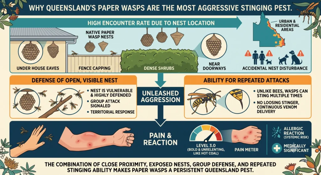 Why paper wasps are the most aggressive stinging pest in Queensland